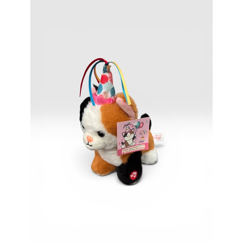 Linzy Plush Calico Cat Singing Happy Birthday Meow Sound Musical Toy NWT 10"